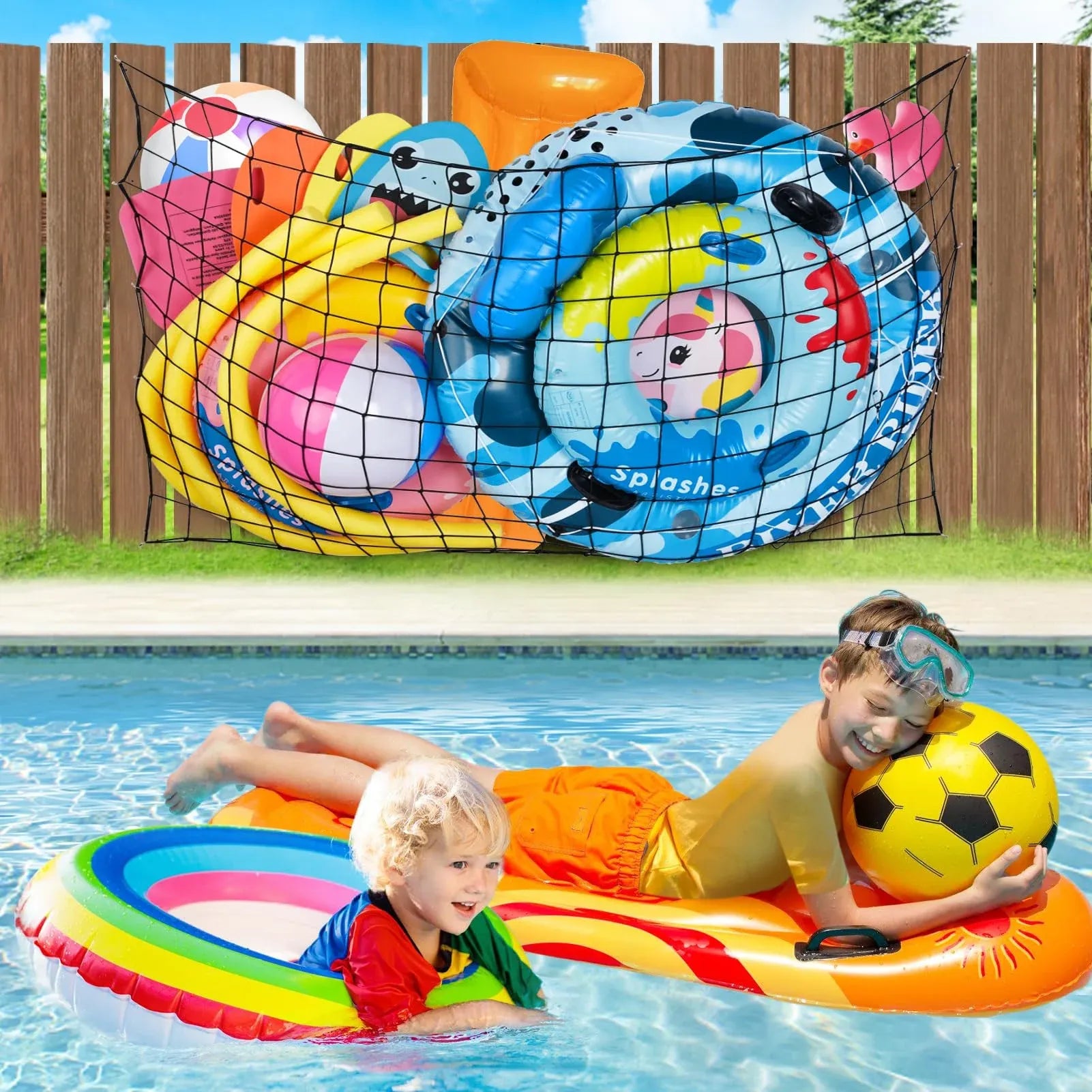 1 Pack Extra Large Pool Toy Float Storage Net, Heavy Duty Elastic Mesh Organizer for Poolside Fence Toys and Rafts, 71 x 47 in