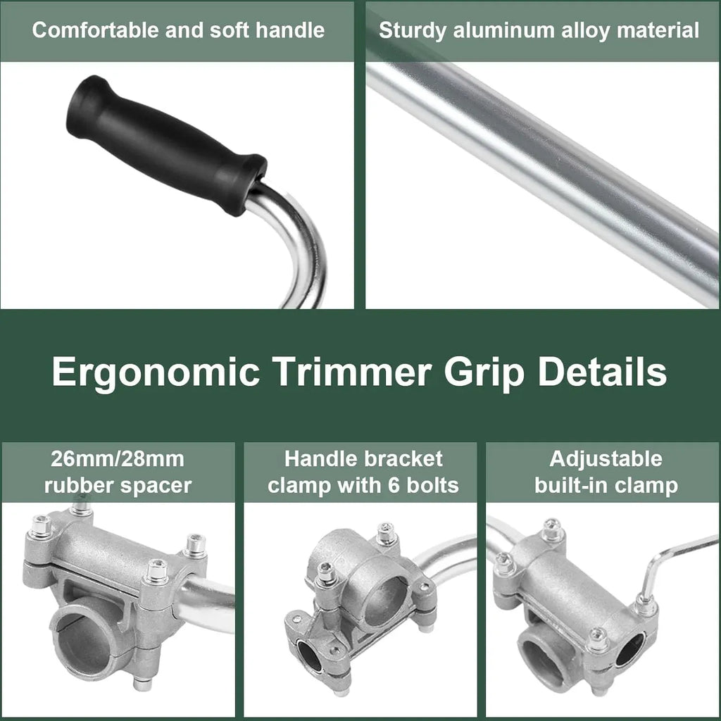 1 Pack Silver Ergonomic Trimmer Handle, Aluminum Weed Eater Auxiliary Grip for Lawn Care Comfort, 37 x 16 cm