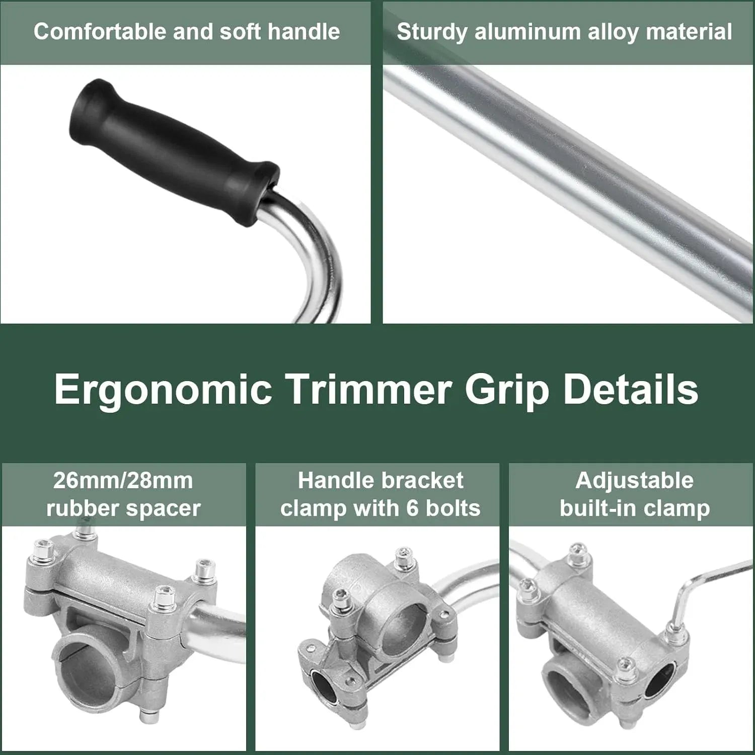 1 Pack Silver Ergonomic Trimmer Handle, Aluminum Weed Eater Auxiliary Grip for Lawn Care Comfort, 37 x 16 cm