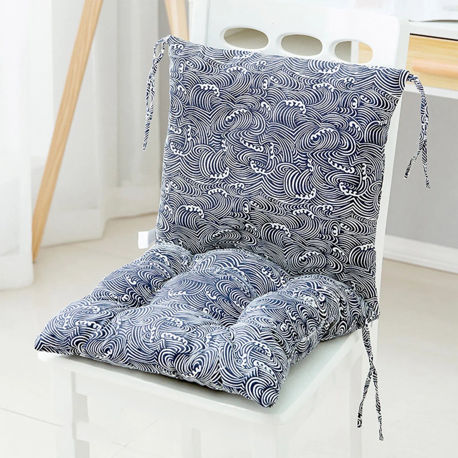 Blue High Back Chair Cushion, Rainproof All Weather Indoor Outdoor Rocking Chair Pad With Straps, 15.74 x 15.74 in