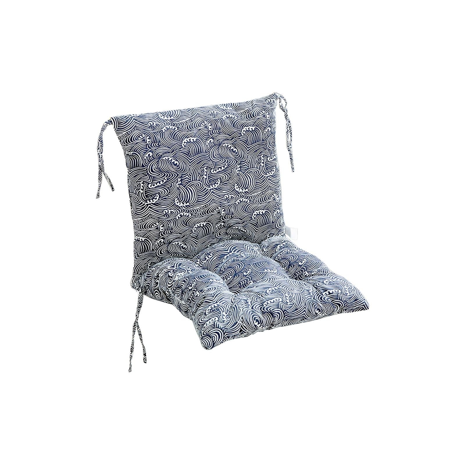 Blue High Back Chair Cushion, Rainproof All Weather Indoor Outdoor Rocking Chair Pad With Straps, 15.74 x 15.74 in
