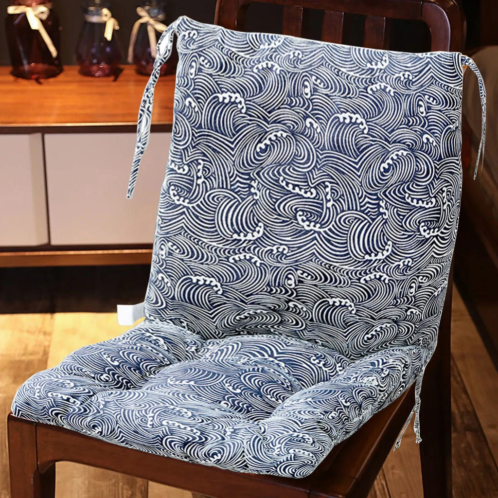Blue High Back Chair Cushion, Rainproof All Weather Indoor Outdoor Rocking Chair Pad With Straps, 15.74 x 15.74 in