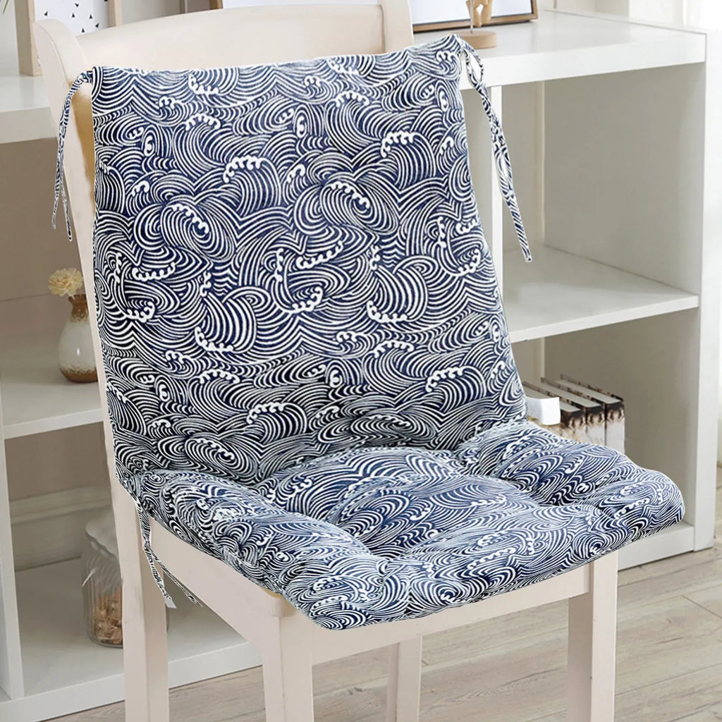 Blue High Back Chair Cushion, Rainproof All Weather Indoor Outdoor Rocking Chair Pad With Straps, 15.74 x 15.74 in