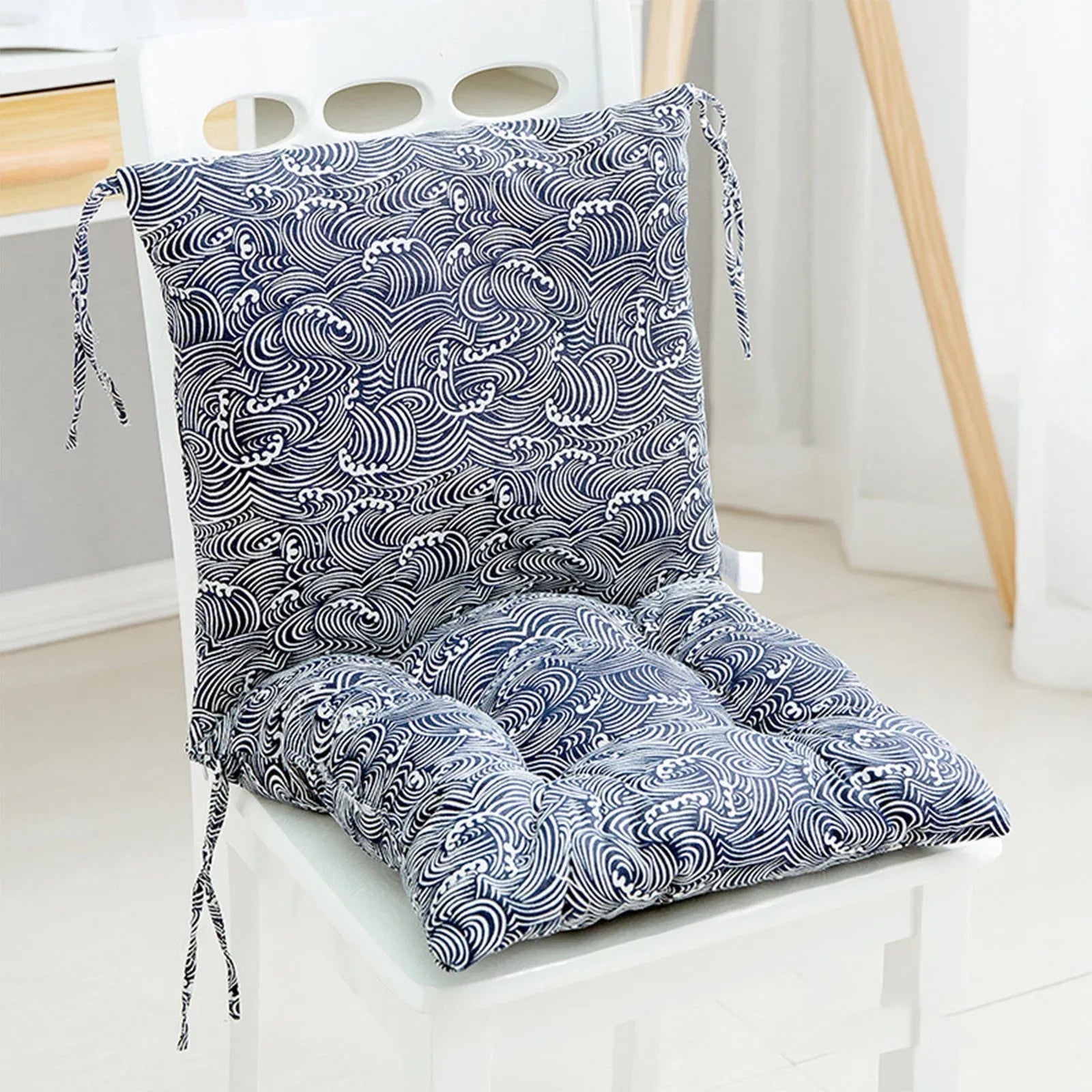 Blue High Back Chair Cushion, Rainproof All Weather Indoor Outdoor Rocking Chair Pad With Straps, 15.74 x 15.74 in