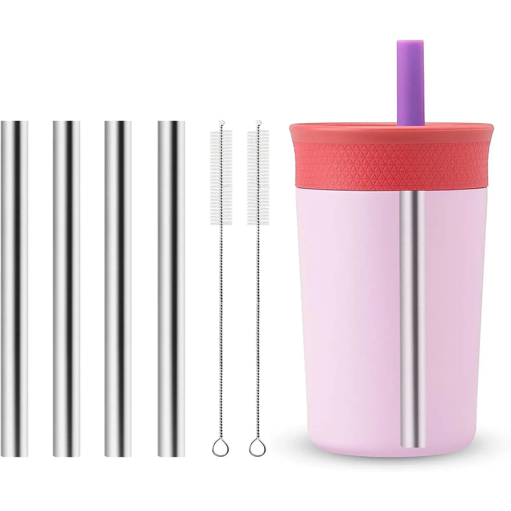 4 Pcs Metal Straws Compatible With Owala Kids Tumbler Cup, Stainless Steel Reusable Straws With 2 Cleaning Brushes, 12 oz and 15 oz