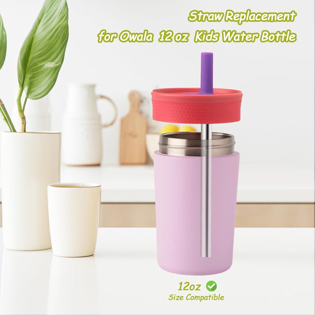 4 Pcs Metal Straws Compatible With Owala Kids Tumbler Cup, Stainless Steel Reusable Straws With 2 Cleaning Brushes, 12 oz and 15 oz