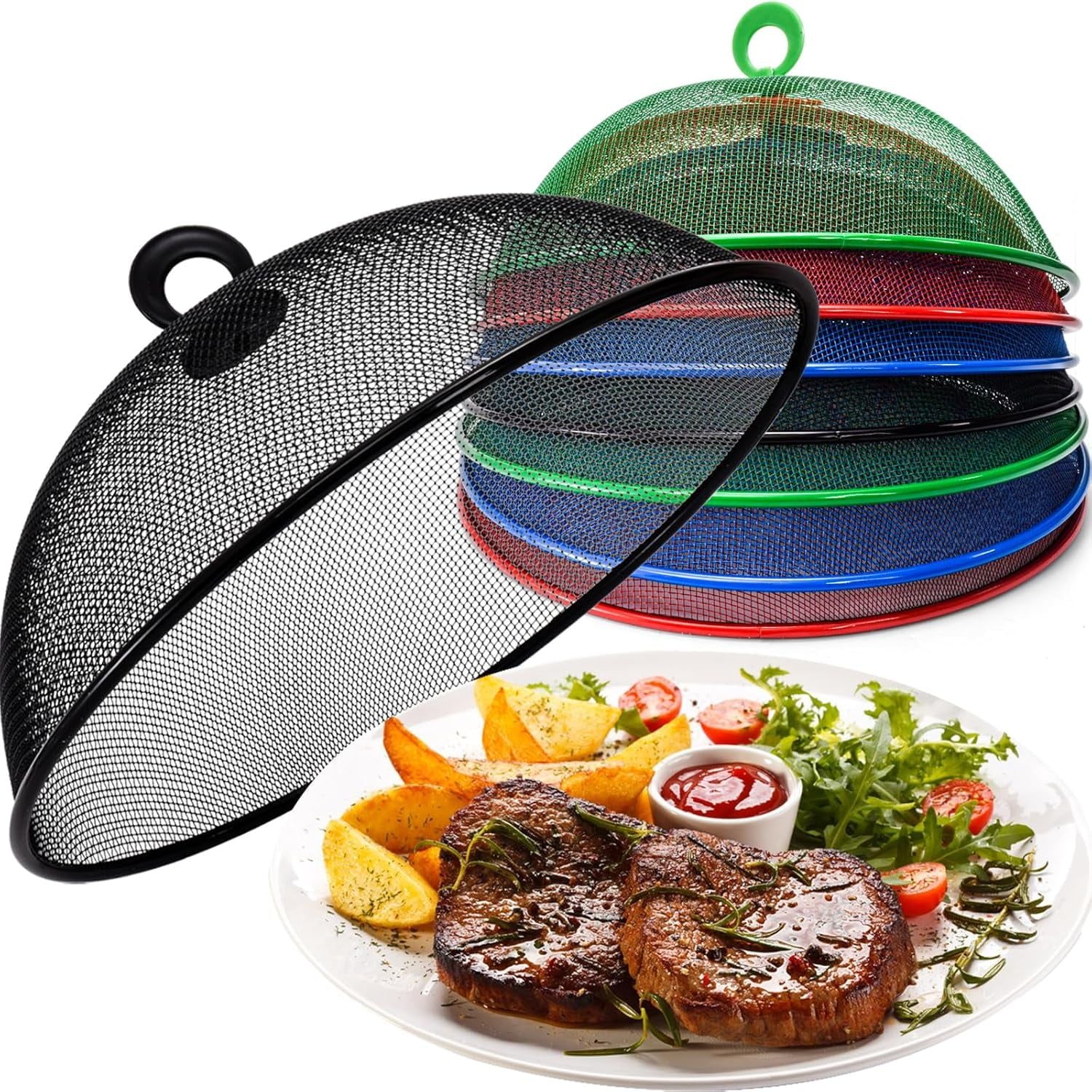 8 Pack Mesh Metal Food Covers, Round Outdoor Picnic Food Tents for Dinner Plates BBQ Camping Party, 10.7 in