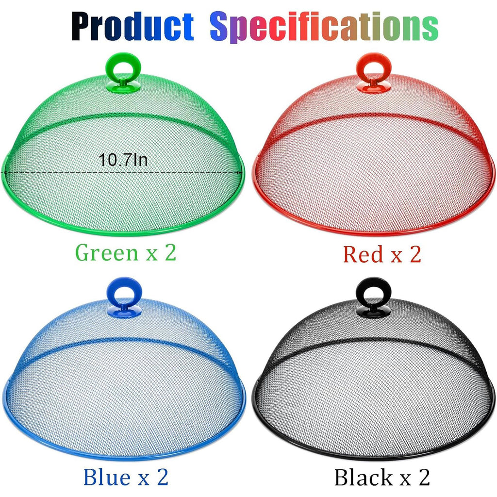 8 Pack Mesh Metal Food Covers, Round Outdoor Picnic Food Tents for Dinner Plates BBQ Camping Party, 10.7 in