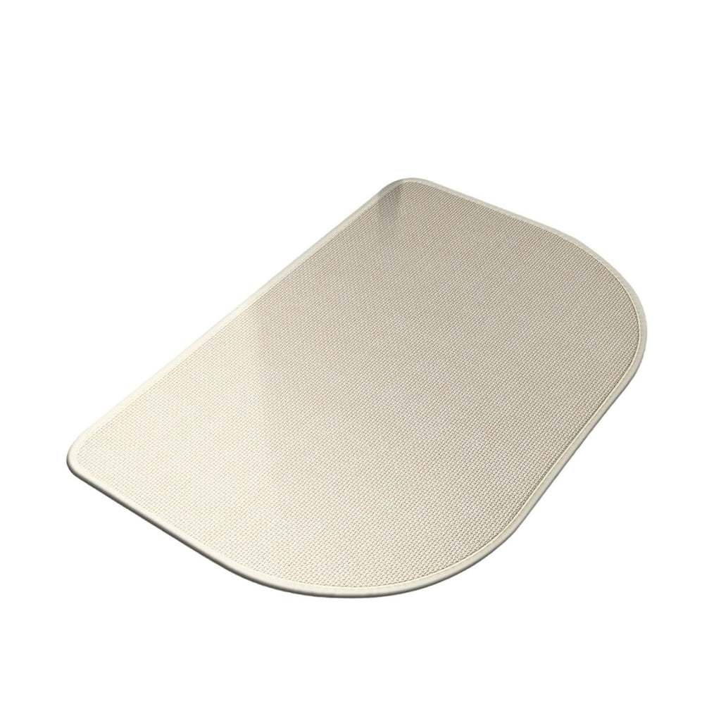 Beige Half Oval Linen Like Floor Mat, Anti Slip Door Mat for Entryway, 23.6 x 15.7 in