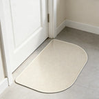 Beige Half Oval Linen Like Floor Mat, Anti Slip Door Mat for Entryway, 23.6 x 15.7 in