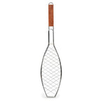 Stainless Steel Folding Fish Grill Basket With Wooden Handle, Non Stick BBQ Basket for Vegetables Fish Meat Steak Shrimp, 12.2 x 5.9 in