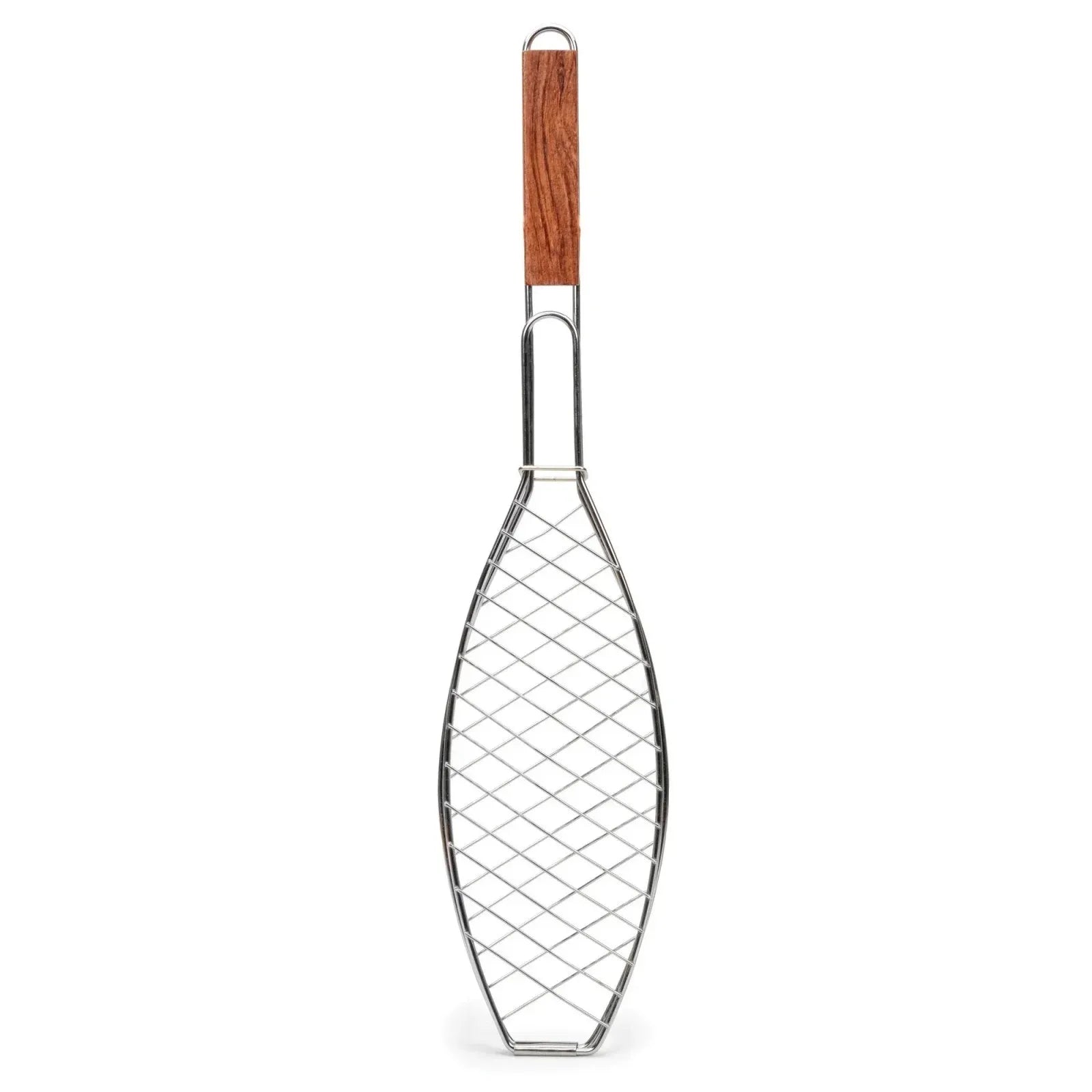 Stainless Steel Folding Fish Grill Basket With Wooden Handle, Non Stick BBQ Basket for Vegetables Fish Meat Steak Shrimp, 12.2 x 5.9 in
