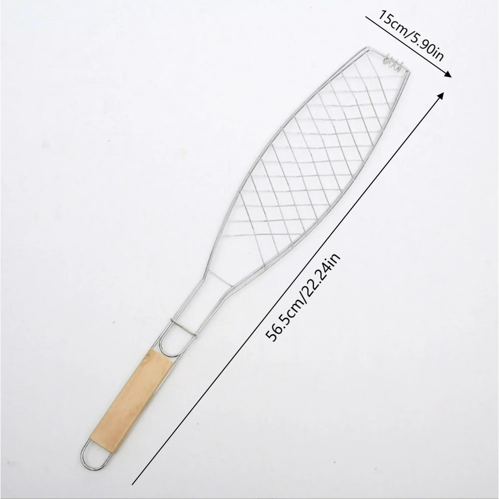 Stainless Steel Folding Fish Grill Basket With Wooden Handle, Non Stick BBQ Basket for Vegetables Fish Meat Steak Shrimp, 12.2 x 5.9 in