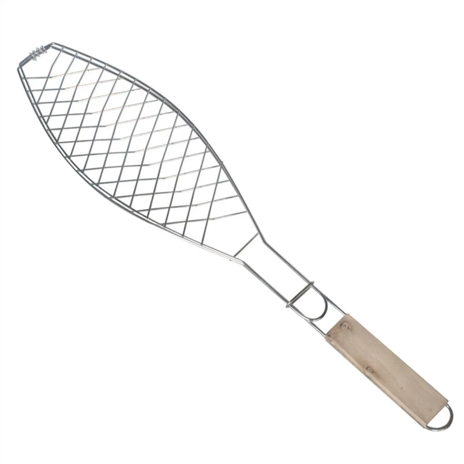 Stainless Steel Folding Fish Grill Basket With Wooden Handle, Non Stick BBQ Basket for Vegetables Fish Meat Steak Shrimp, 12.2 x 5.9 in