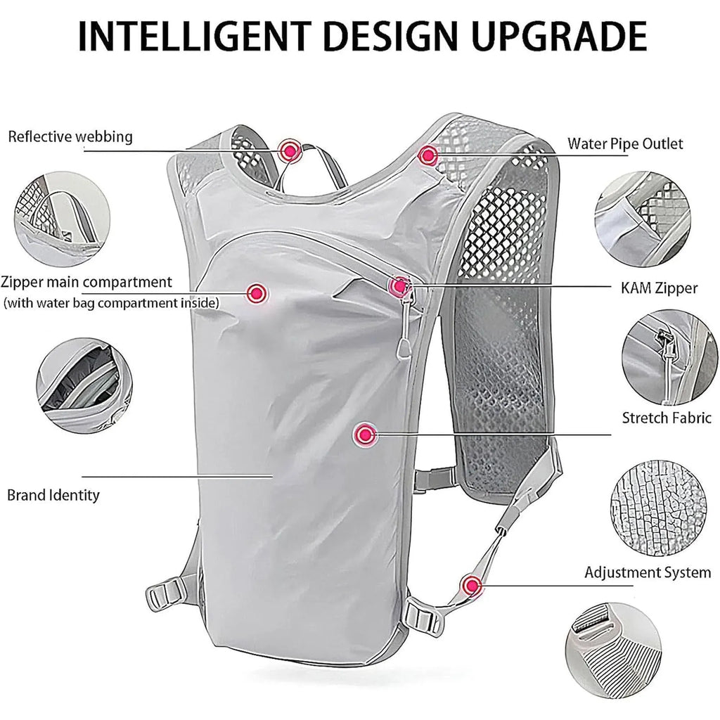 Grey Lightweight Running Vest for Women, Breathable Hydration Backpack for Hiking Running and Biking