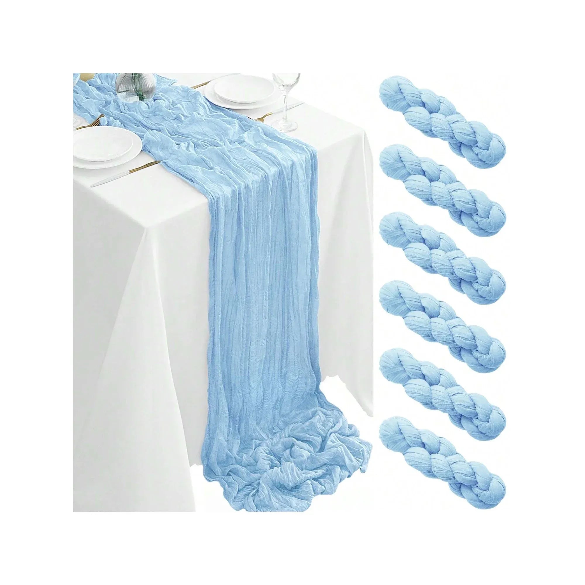 6 or 12 Pack Light Blue Cheesecloth Table Runners, Boho Gauze Runner for Spring Easter Decor, 17 x 108 in, 9 ft