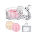 Clear Ribbed Glass Vanity Jar With Lid, Victorian Style Makeup Trinket Container for Bathroom
