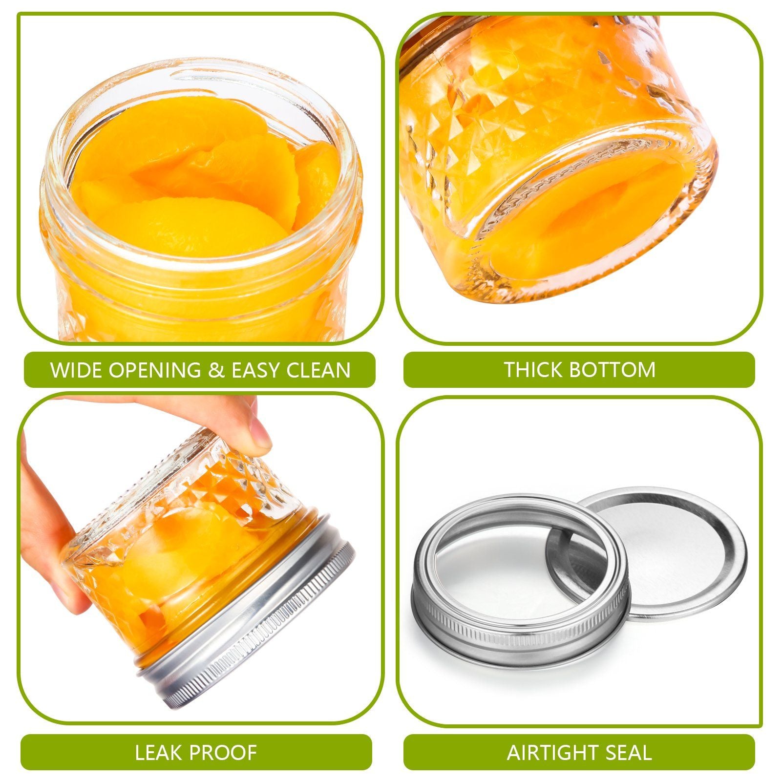 16 Pack Glass Mason Jars With Regular Lids, Canning Jelly Jars for Baby Food Honey Jam Candles and Spices, 4 oz