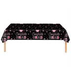 1 Pc Graduation 2026 Party Decoration Set, Pink Bow Decor Black Disposable Cups and Plastic Tablecloth, 54 x 108 in