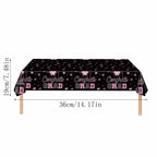 1 Pc Graduation 2026 Party Decoration Set, Pink Bow Decor Black Disposable Cups and Plastic Tablecloth, 54 x 108 in