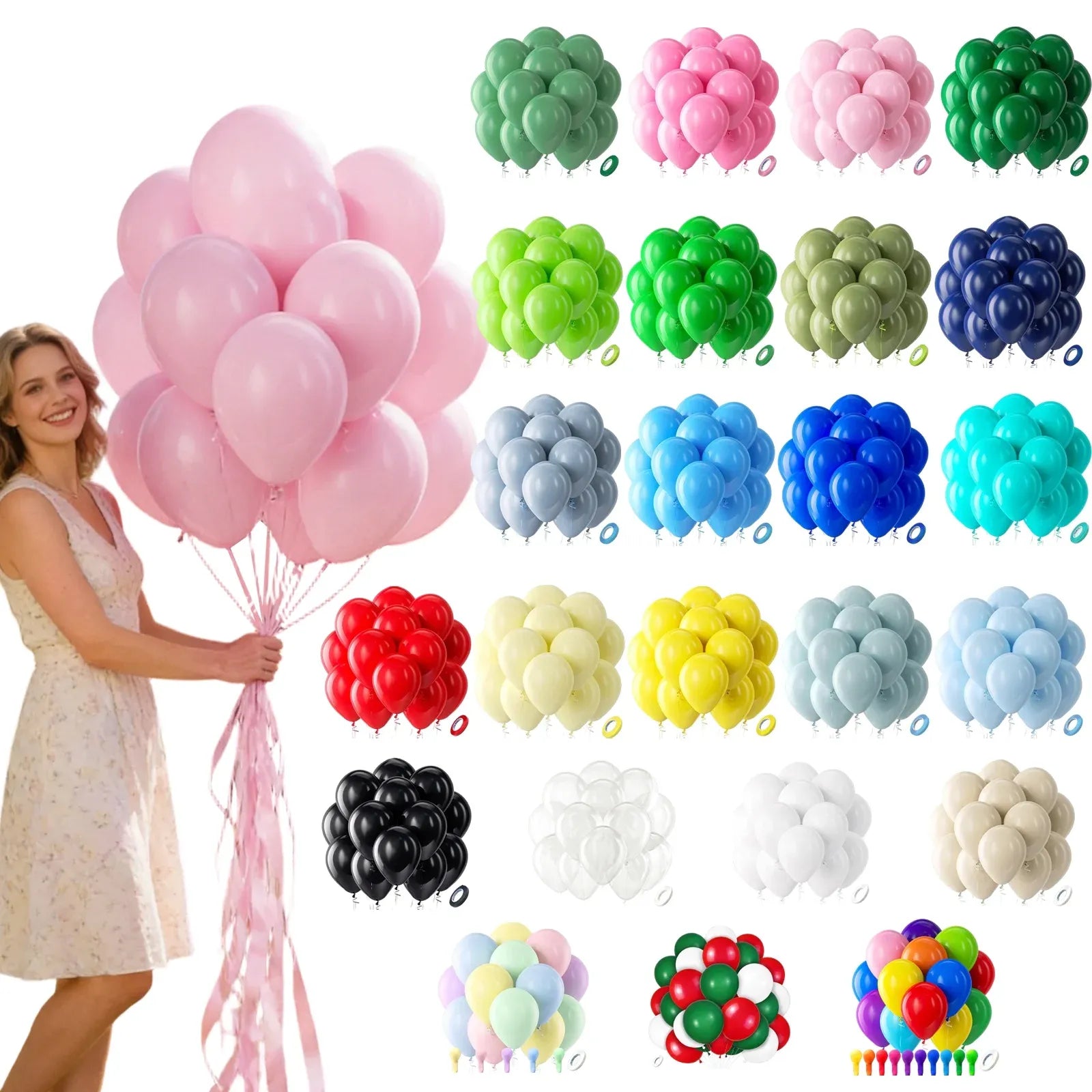 100 Pcs Latex Balloons With 1 Roll Ribbon, Round Helium Balloons for Birthday Wedding Baby Shower Graduation and Festivals, 12 in