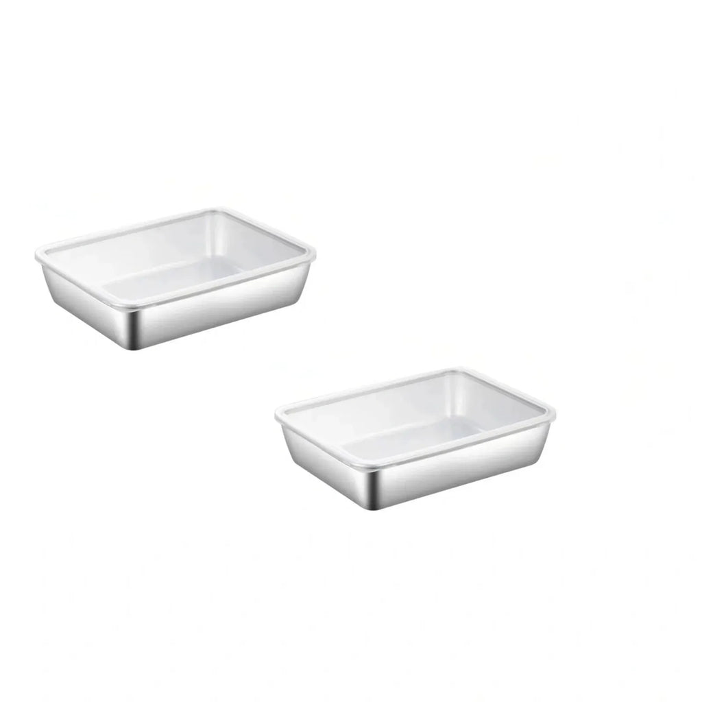2 Pc Stainless Steel Fridge Storage Containers With Lids, Rectangular Baking Pans for Freezer Meal Prep and Catering, 10 x 8 x 3 in