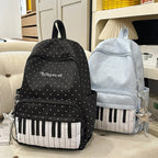 Blue Piano Print Backpack, Large Capacity Polka Dot Casual Travel Daypack