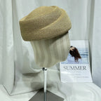 Womens Straw Beret Hat, Vintage French Artist Cap for Church Derby Party Summer Vacation