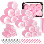 50 Pcs Pink Self Grip Hair Rollers Set With Clips for Long Short Hair and Bangs, 25 mm, 36 mm, 48 mm, 60 mm