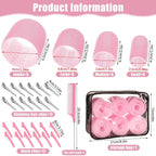 50 Pcs Pink Self Grip Hair Rollers Set With Clips for Long Short Hair and Bangs, 25 mm, 36 mm, 48 mm, 60 mm