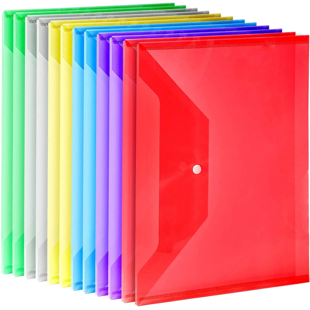 12 Pcs Plastic Document Folders With Snap Closure, Plastic Envelopes, A4