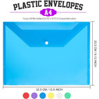 12 Pcs Plastic Document Folders With Snap Closure, Plastic Envelopes, A4