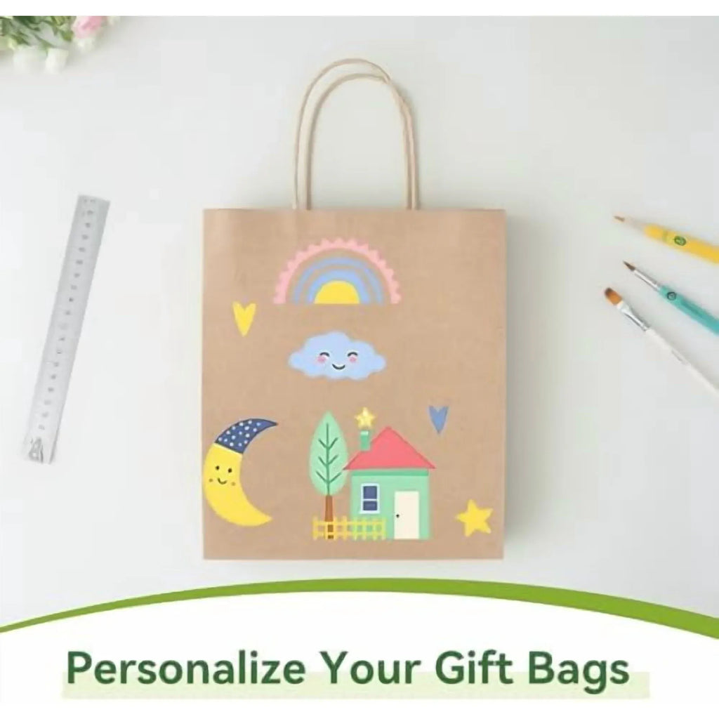 100 Pcs Brown Kraft Gift Bags With Handles, Medium Paper Bags for Craft Shopping Business Party Favor Retail Grocery, 5.91* 3.15 * 8.27in