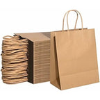 100 Pcs Brown Kraft Gift Bags With Handles, Medium Paper Bags for Craft Shopping Business Party Favor Retail Grocery, 5.91* 3.15 * 8.27in