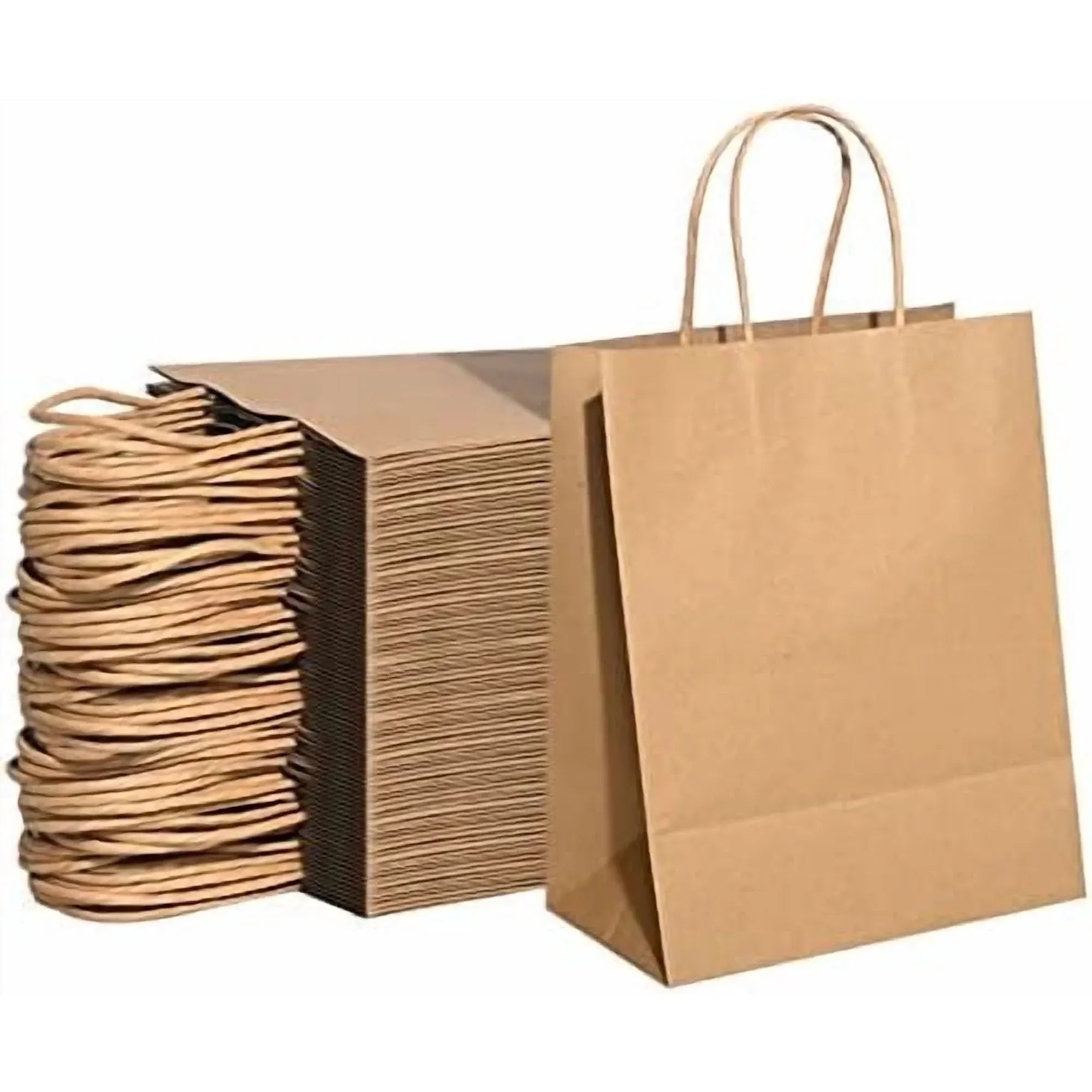 100 Pcs Brown Kraft Gift Bags With Handles, Medium Paper Bags for Craft Shopping Business Party Favor Retail Grocery, 5.91* 3.15 * 8.27in