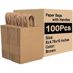 100 Pcs Brown Kraft Gift Bags With Handles, Medium Paper Bags for Craft Shopping Business Party Favor Retail Grocery, 5.91* 3.15 * 8.27in