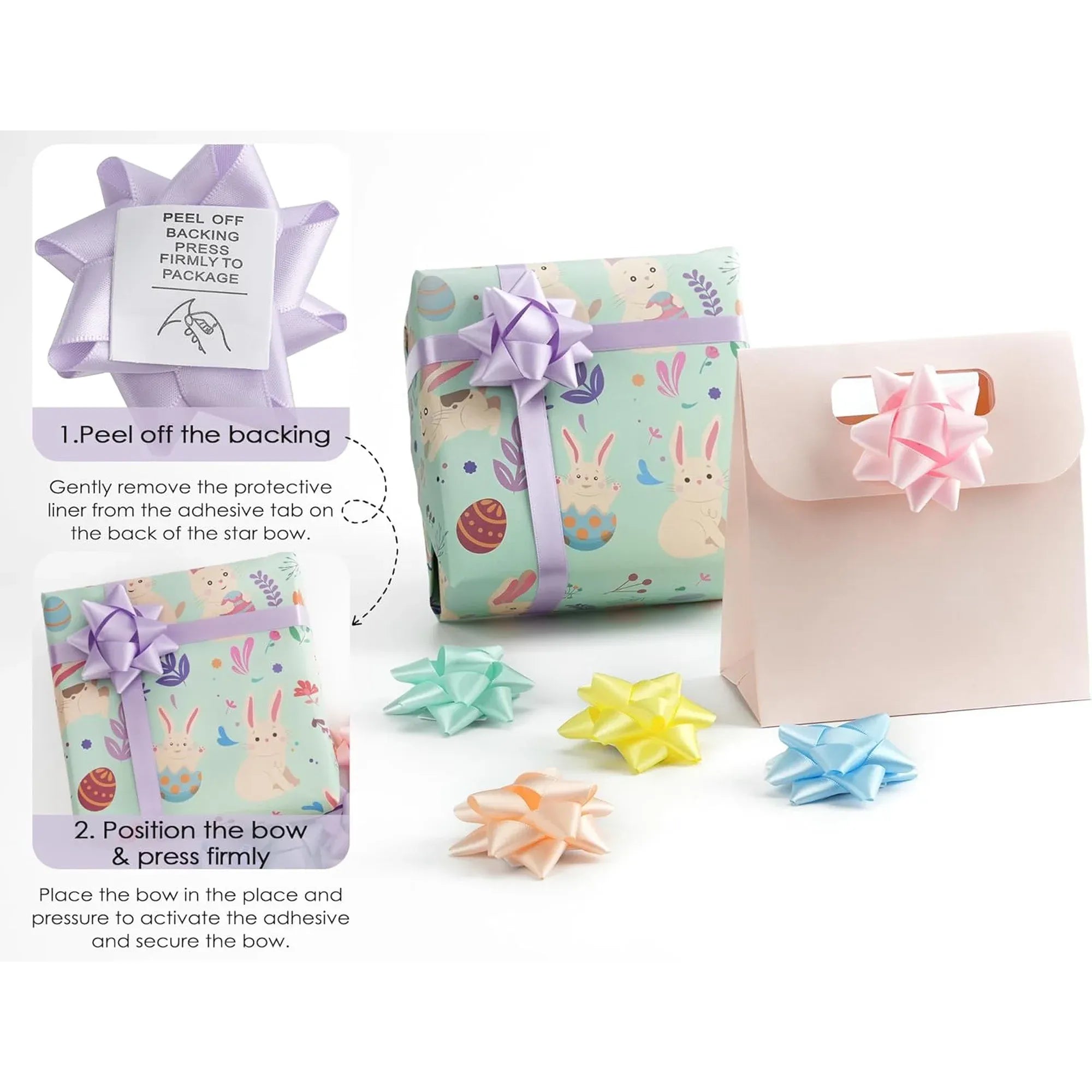 36 Pcs Pastel Satin Star Gift Bows, Self Adhesive Rainbow Bows for Gift Wrapping Crafts Baby Showers Easter Parties, 6 Colors, 2.5 in