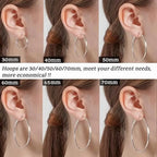 316 Sterling Silver Hoop Earrings for Women, Lightweight Hypoallergenic Large Earrings, 30/40/50 mm