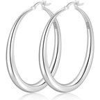 S925 Sterling Silver Hoop Earrings for Women, Lightweight Hypoallergenic Large Silver Hoops, 30 mm