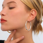 S925 Sterling Silver Hoop Earrings for Women, Lightweight Hypoallergenic Large Silver Hoops, 30 mm