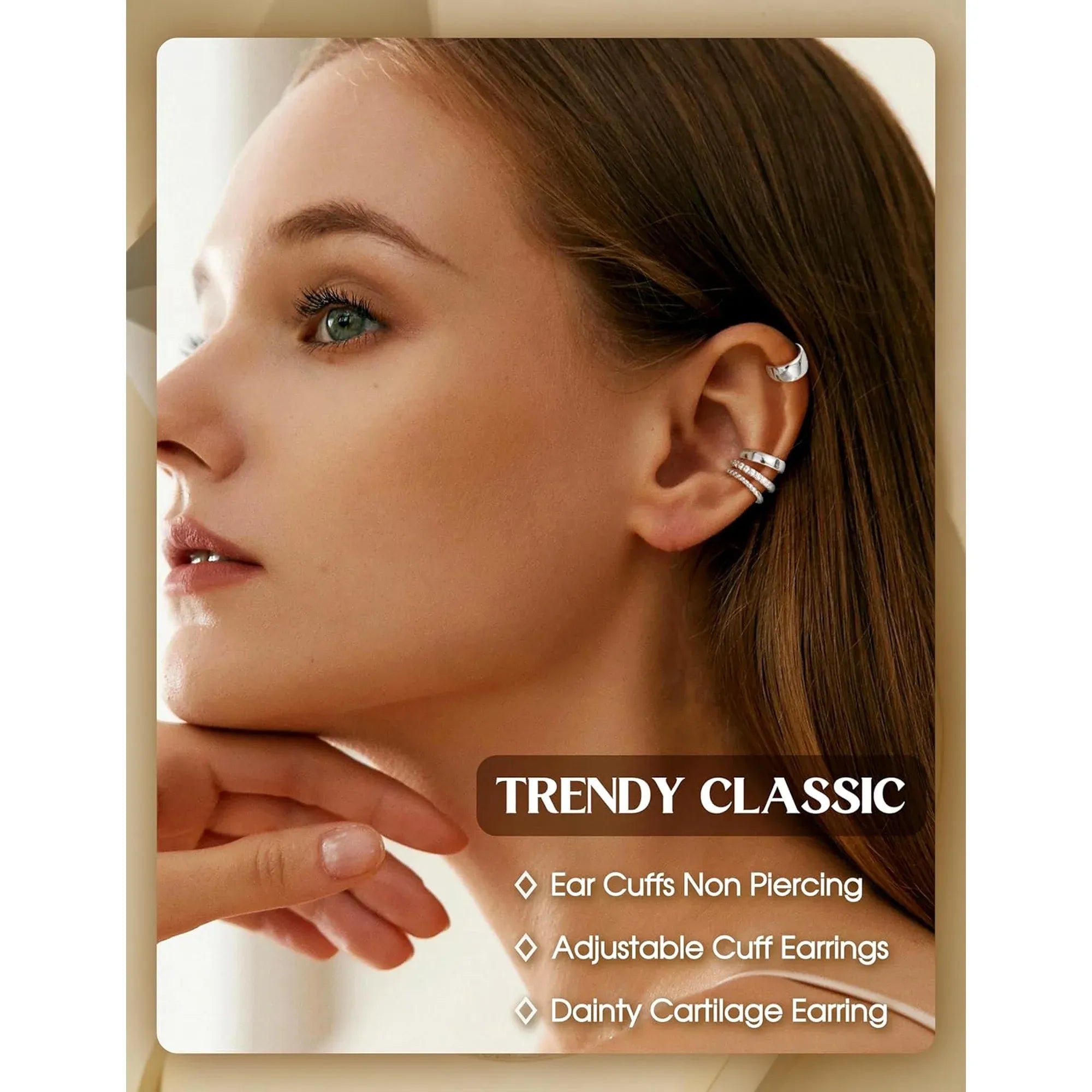 4 Pairs 14K Gold Plated Ear Cuffs, Non Piercing Adjustable Clip On Cartilage Earrings for Women