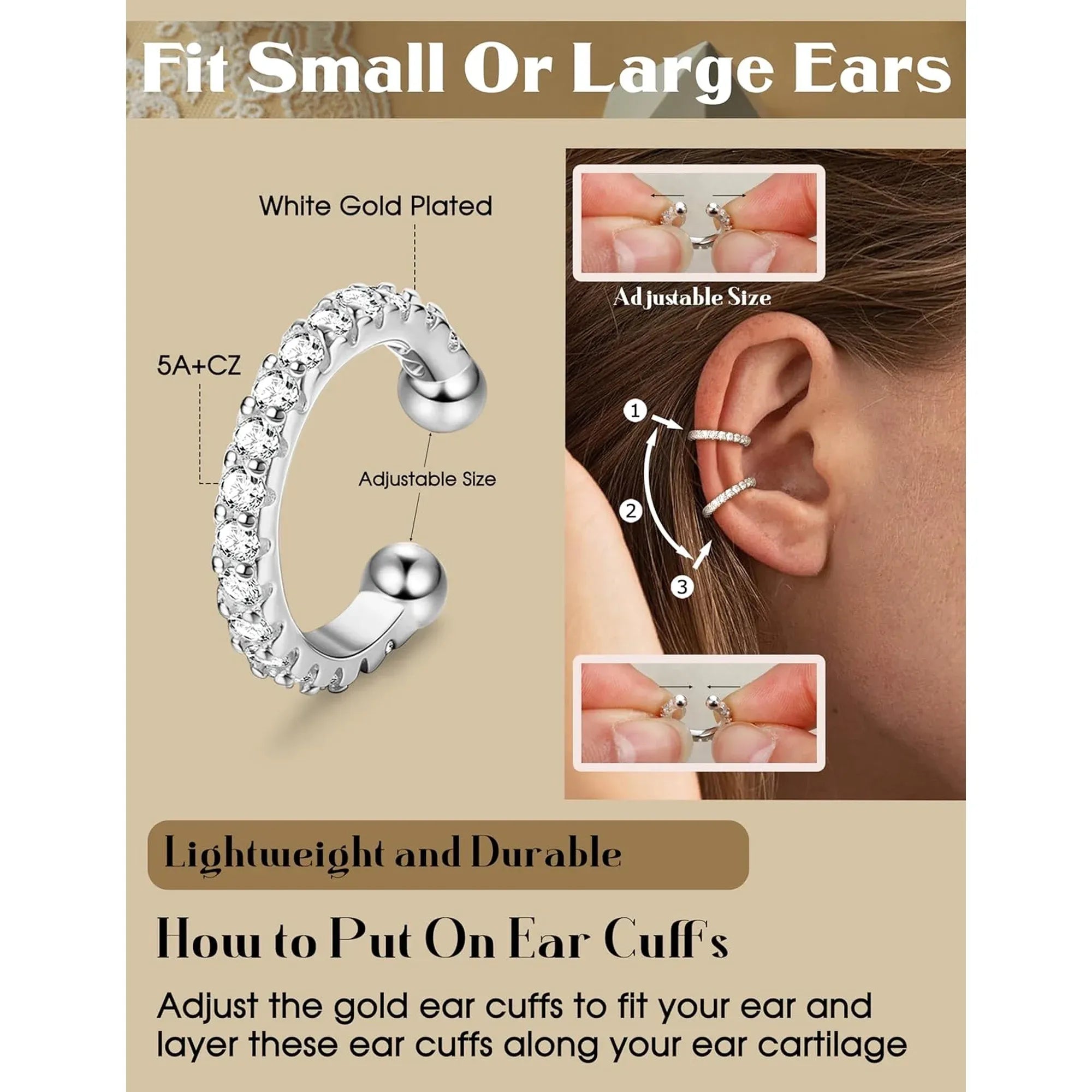 4 Pairs 14K Gold Plated Ear Cuffs, Non Piercing Adjustable Clip On Cartilage Earrings for Women