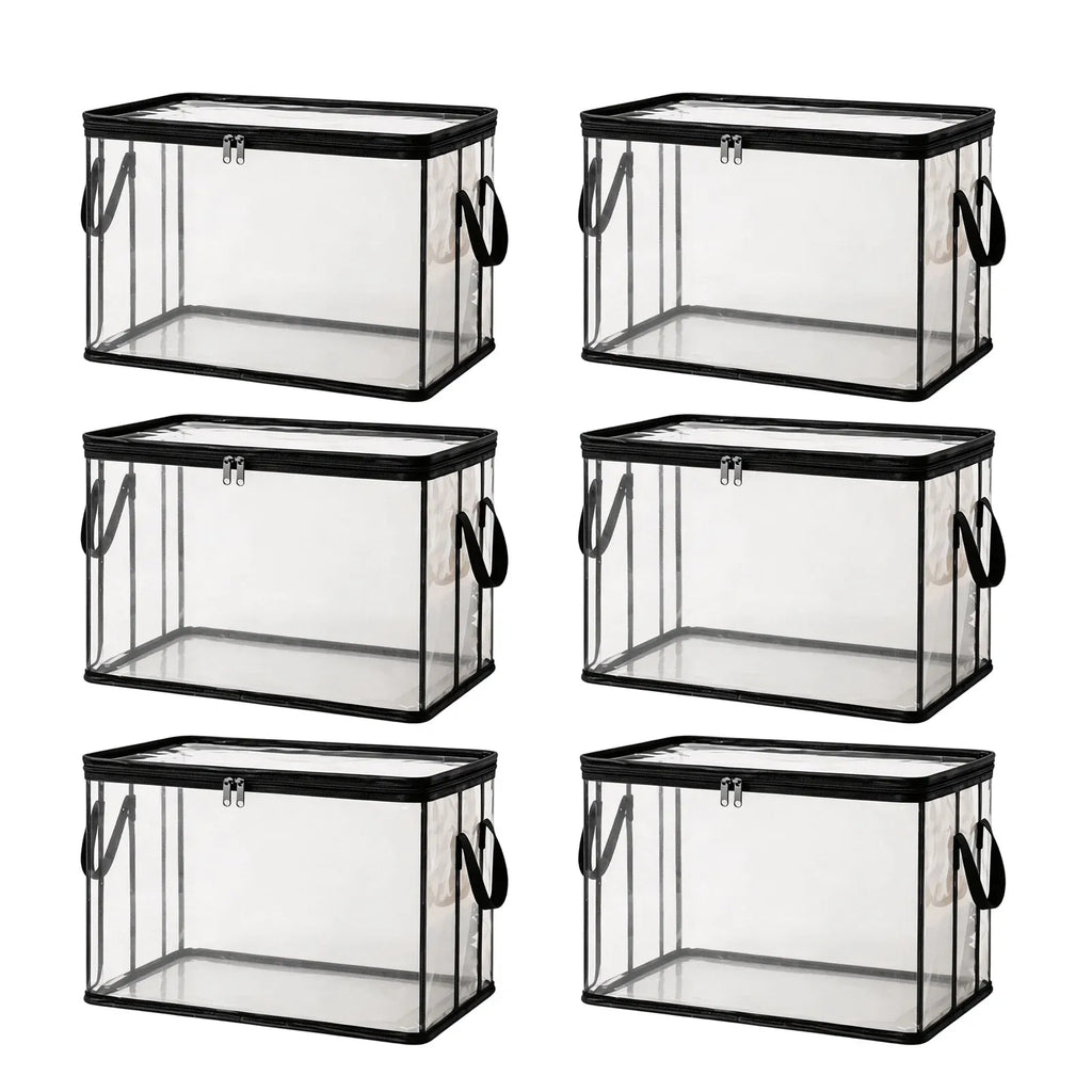 6 Pcs Extra Large Clear Storage Bags With Zipper Handles, Thick Foldable Plastic Bins for Clothes Blankets Toys Moving