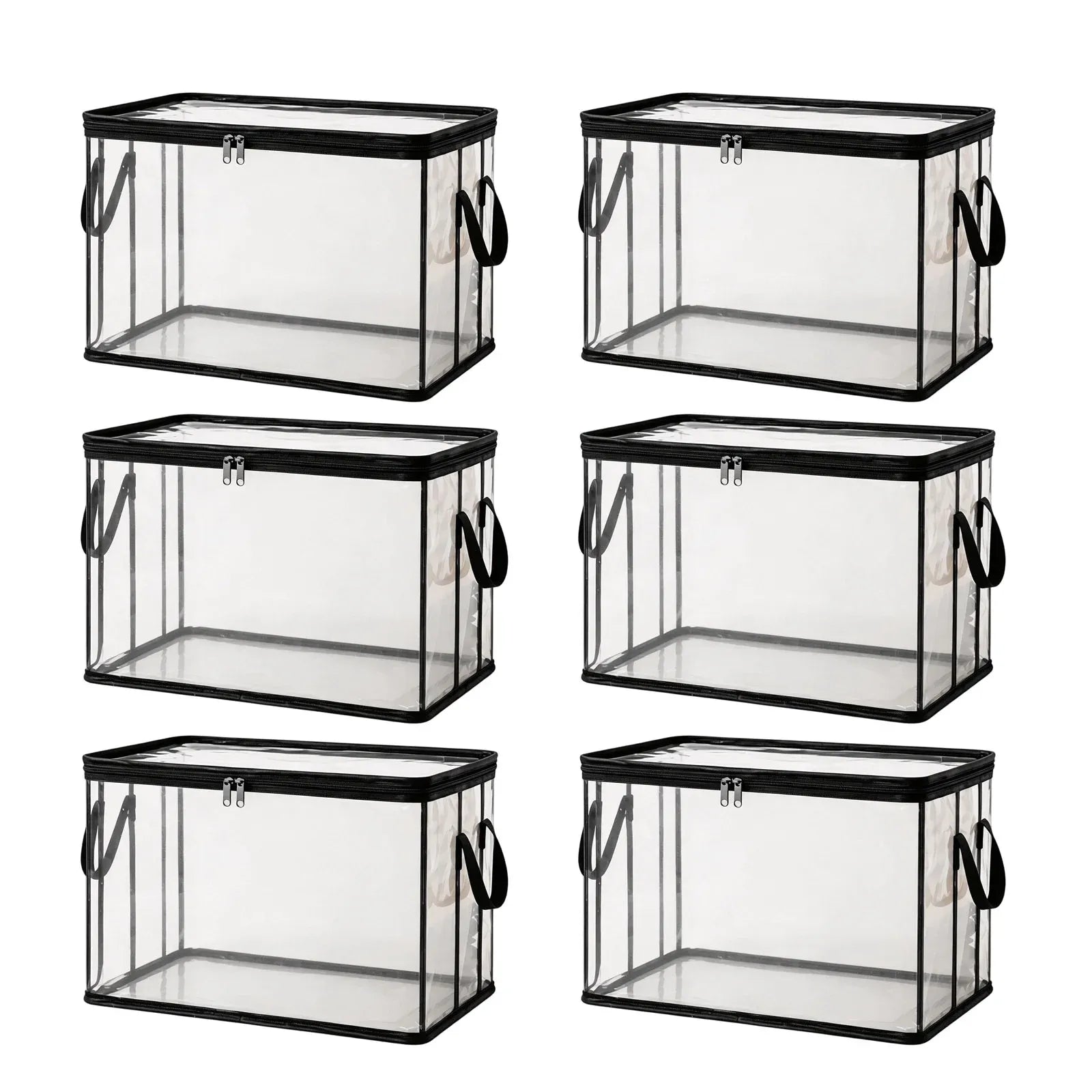 6 Pcs Extra Large Clear Storage Bags With Zipper Handles, Thick Foldable Plastic Bins for Clothes Blankets Toys Moving
