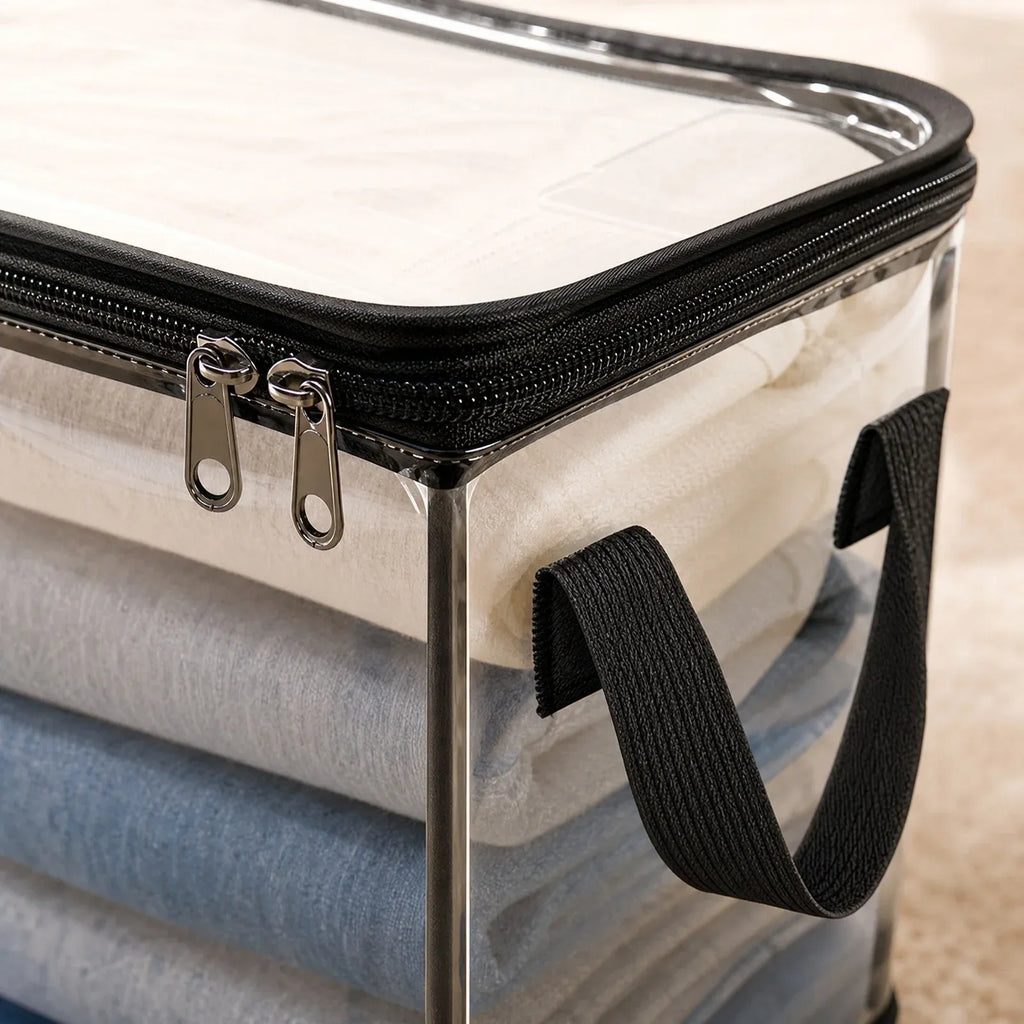 6 Pcs Extra Large Clear Storage Bags With Zipper Handles, Thick Foldable Plastic Bins for Clothes Blankets Toys Moving