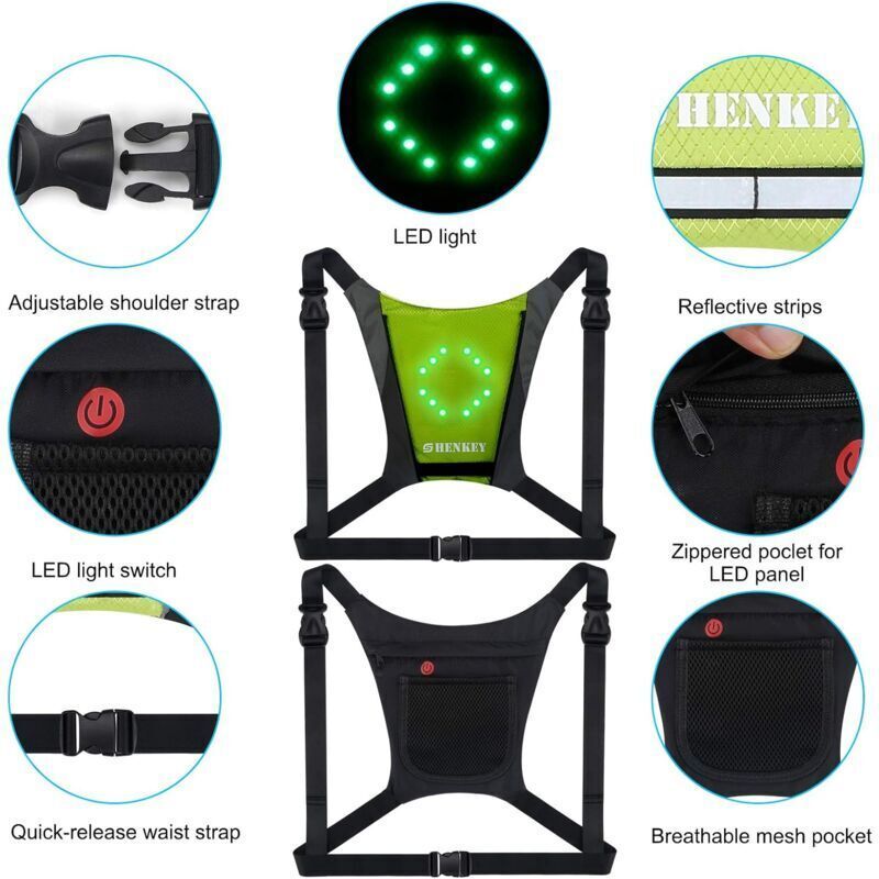 LED Turn Signal Vest, LED Reflective Vest with Direction Indicator, Remote Control, Turn Signals, USB Rechargeable, Easy Installation for Bicycle