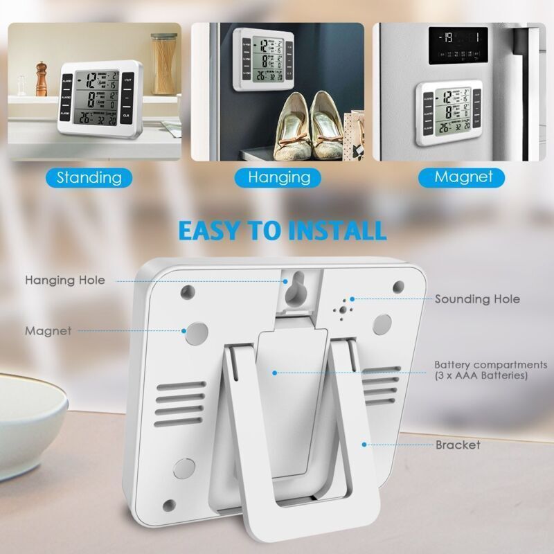 Amir Refrigerator Thermometer, Wireless Indoor Outdoor Thermometer, Temperature Sensor with Audible Alarm, Temperature Gauge for Freezer, Kitchen