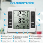 Amir Refrigerator Thermometer, Wireless Indoor Outdoor Thermometer, Temperature Sensor with Audible Alarm, Temperature Gauge for Freezer, Kitchen