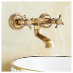 Vintage Copper Wall-Mounted Faucet, Antique Rotating Kitchen Sink with 180 Degree Rotation and Hot and Cold Water