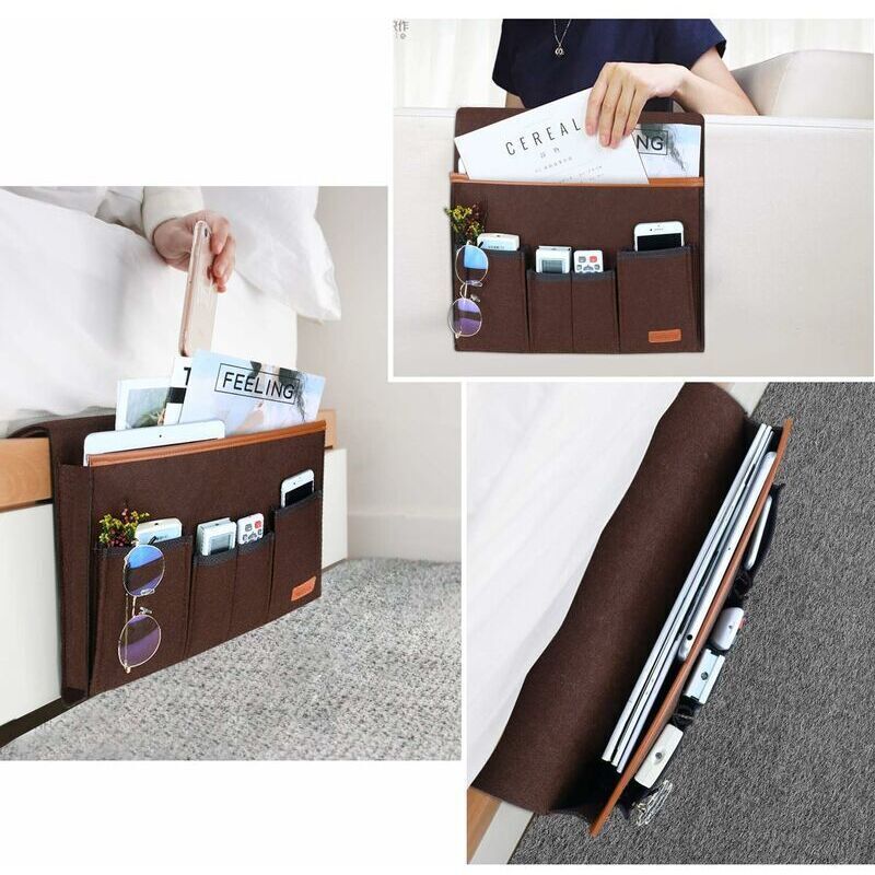 Sofa Armrest Organizer, Storage Chair Bag with 5 Pockets, Chair Cover for Remote Control, iPad, Magazine, Glasses, Brown